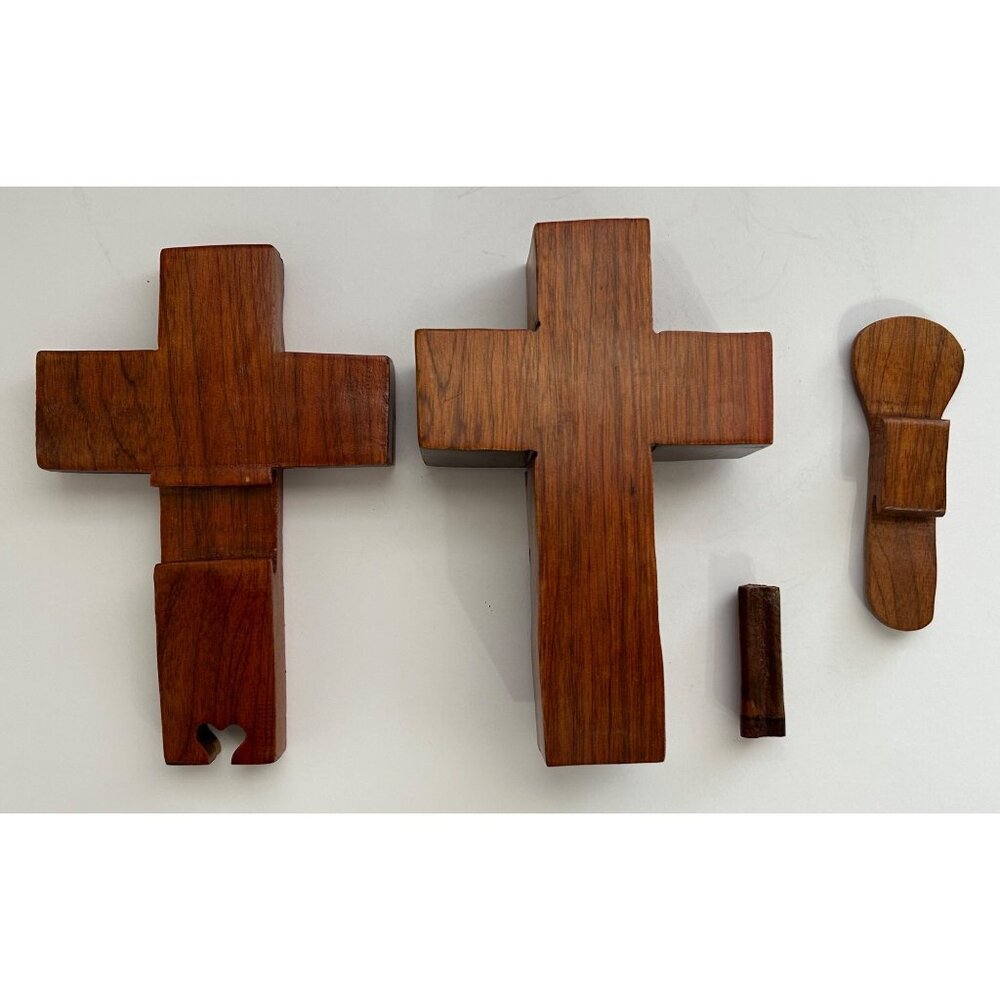 Handcrafted Wooden Cross Puzzle Box Hidden Compartment Keepsake Jewels Religious - Picture 5 of 12